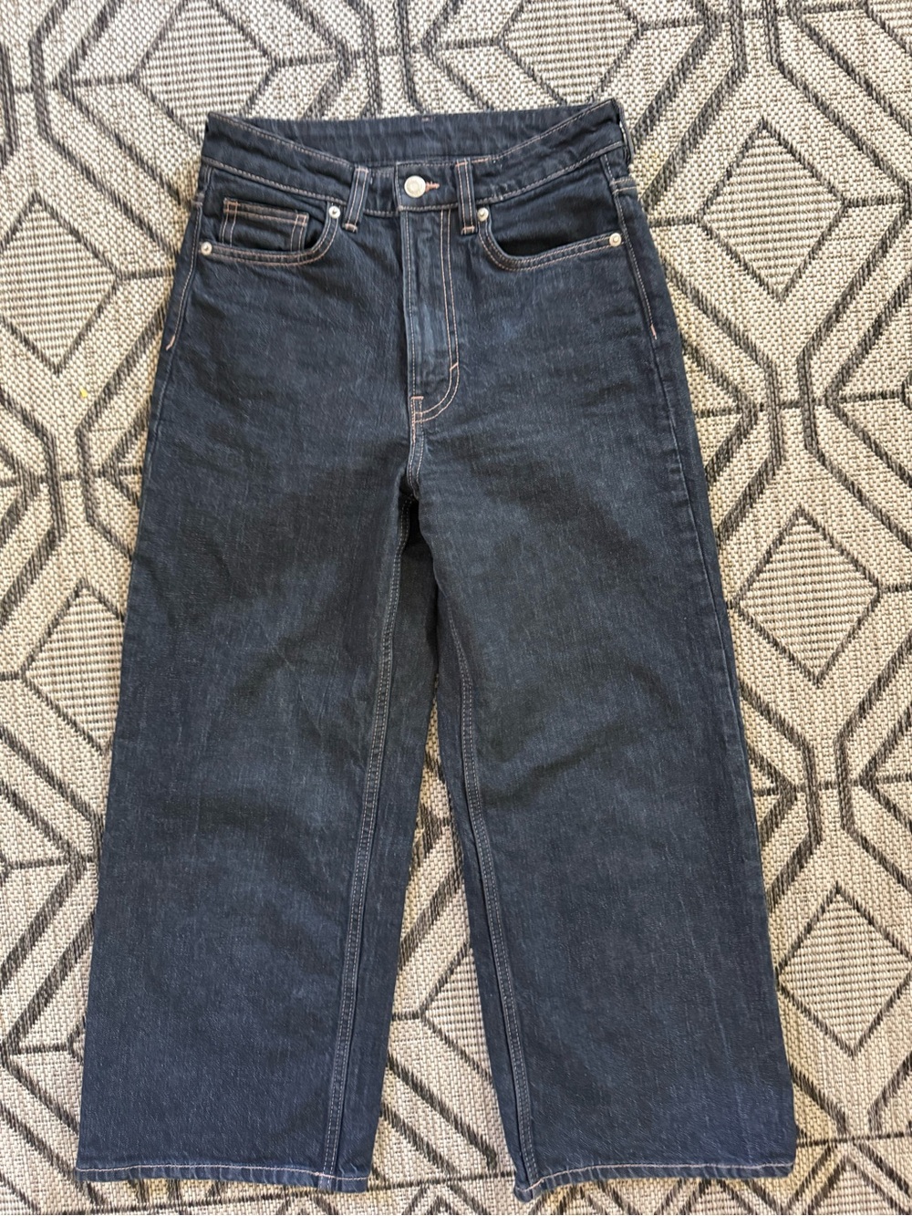 Wide-Leg Cropped High Rise Flare Women's Jeans Dark Wash Denim